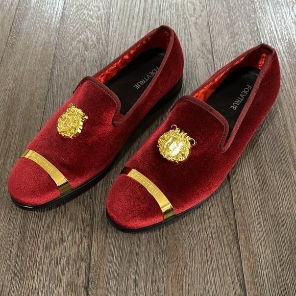 Foevtrue Velvet Gold Buckle Fashion Handmade Loafers Wine main image 9